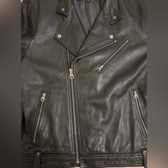 Andrew Marc Black Leather Moto Jacket XL Asymmetrical Zip Biker Genuine Leather - Picture 10 of 11